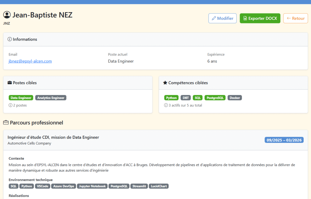 Interface 1 du projet DC Formulaire