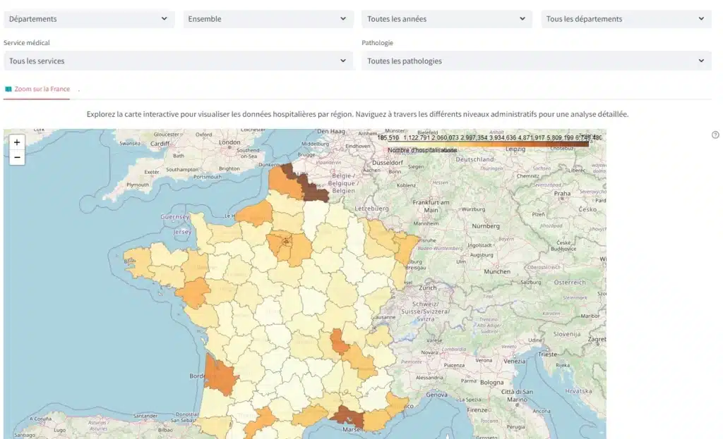 Répartition par départements du nombre d'hospitalisations Projet MEDCAP